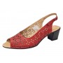 sandale dama rosii din piele naturala perforate cu toc mediu CP431R